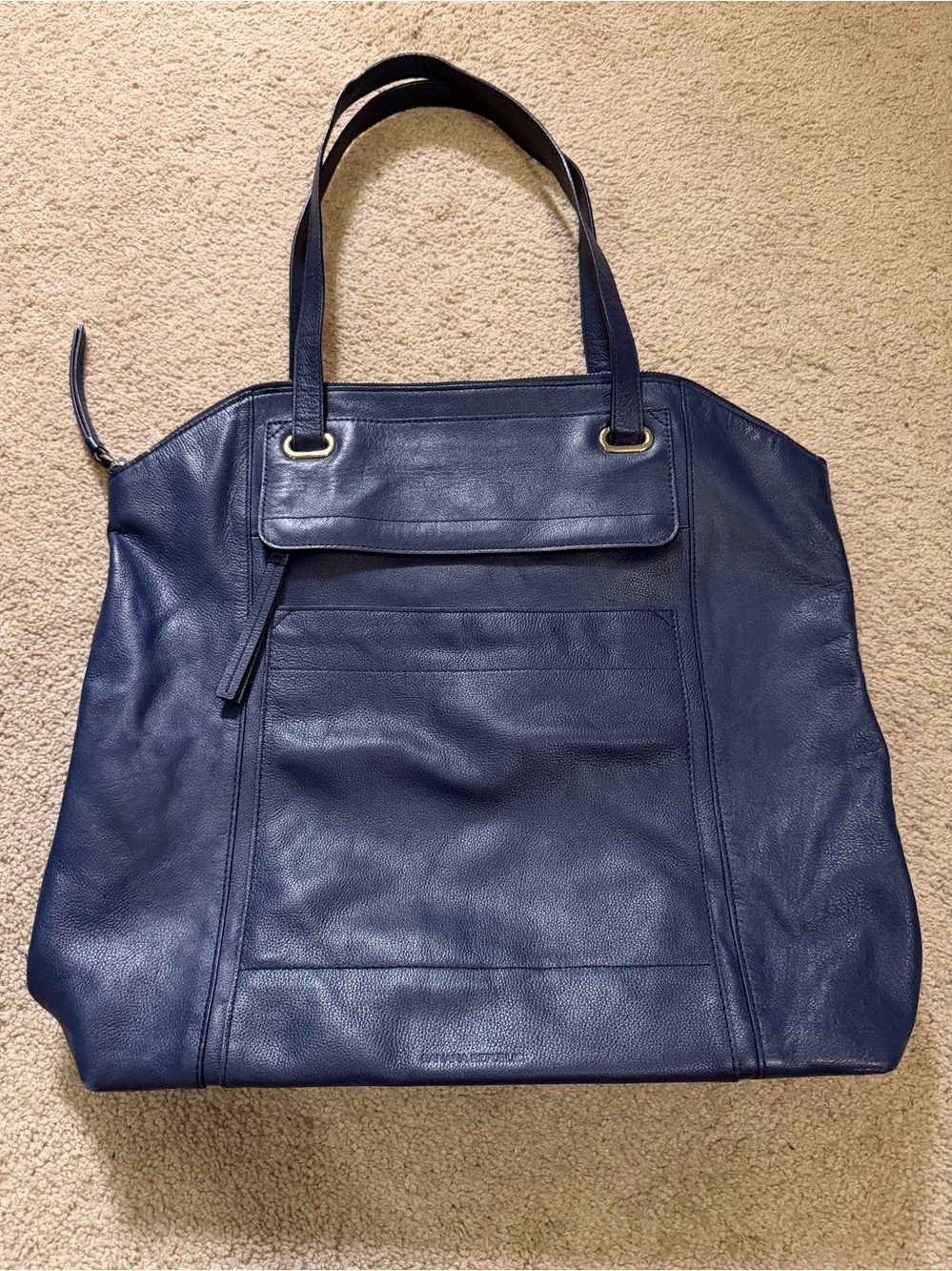Banana Republic Navy Blue Pebbled Leather Large Tote Bag